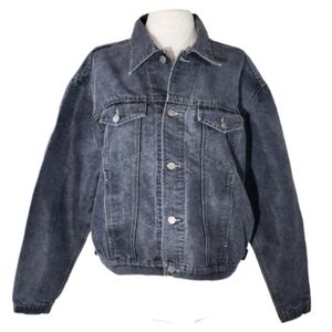 OTB Jacket Trucker Denim Button Front Black Size L